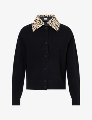 Rohe Frames Womens Black Lea Cheetah-Effect Wool Cardigan 8 | Selfridges