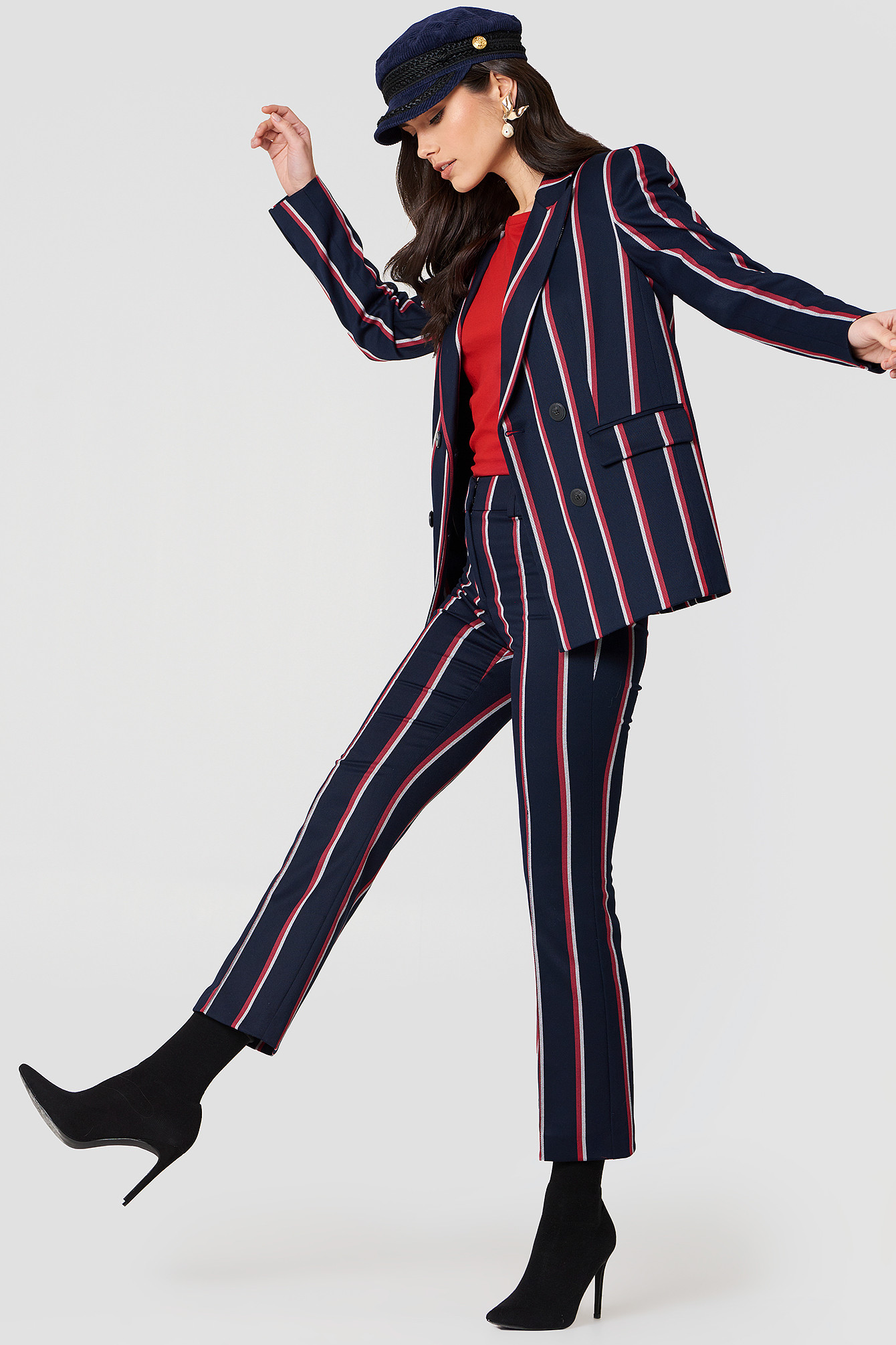 MANGO Straight Striped Trousers - Navy | NA-KD Global