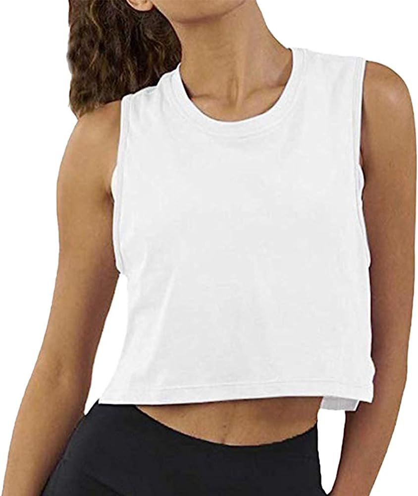Women Summer Short-Sleeved T-Shirt Crop Top Sleeveless Racerback Workout Yoga Short Tank Top.JNIN... | Amazon (US)