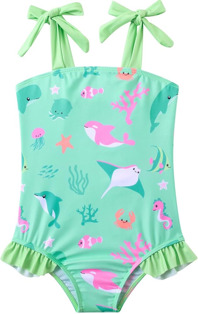 Vieille Toddler Girls Swimsuits Ruffle Bathing Suits One Piece Swimwear 2-6T | Amazon (US)