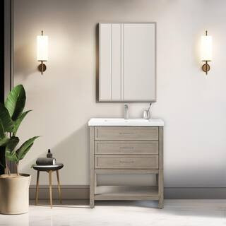 SUDIO Oliver 30 in. W x 18 in. D x 34 in. H Bath Vanity in Vintage Gray with White Ceramic Vanity... | The Home Depot