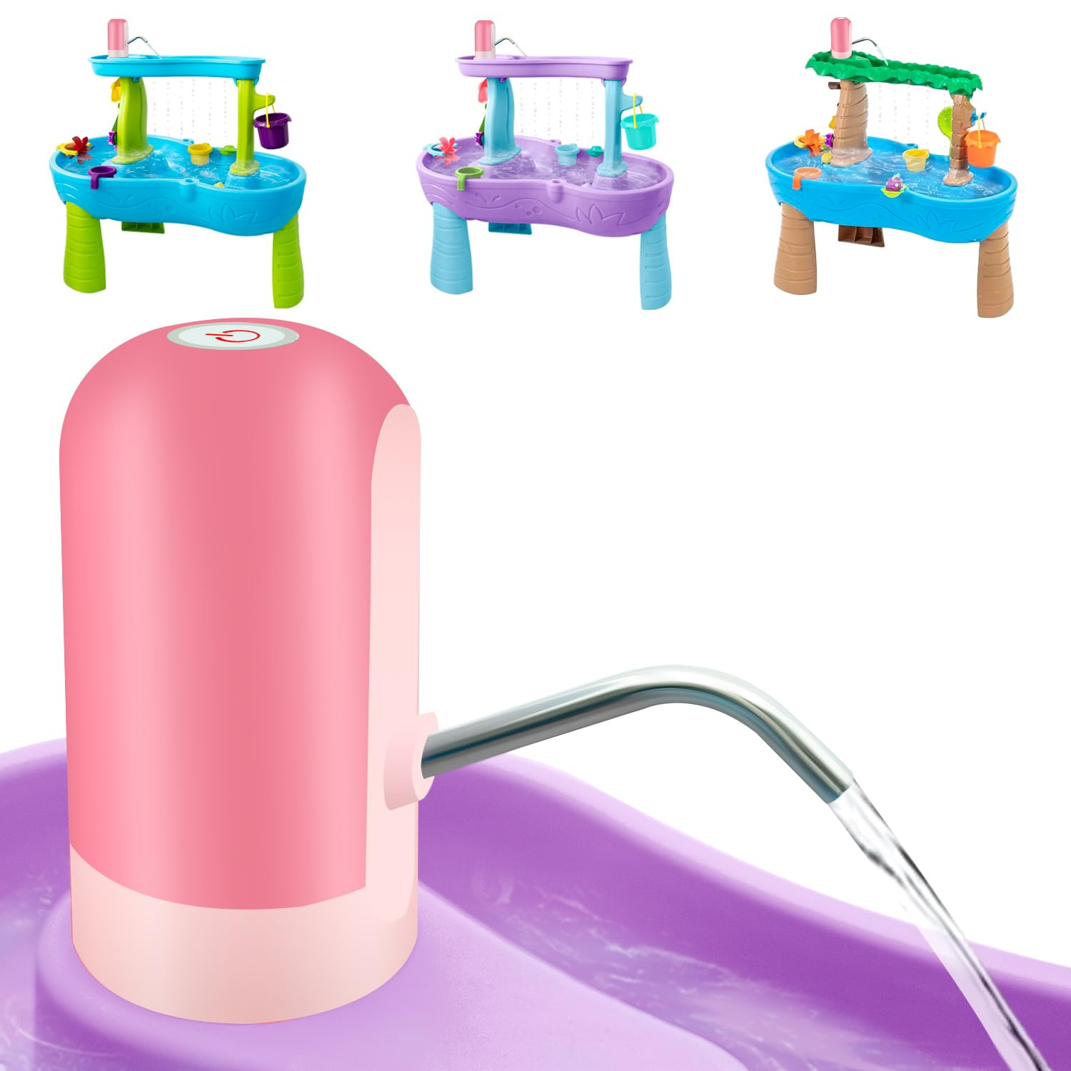 Powerful Water Table Pump, Battery Powered Water Pump for Water Table 3 Hours Non-Stop Fun Portable Summer Outdoor Sand/Water Table Toys Water Play Table Accessories for Toddlers Kids（Pink） | Amazon (US)