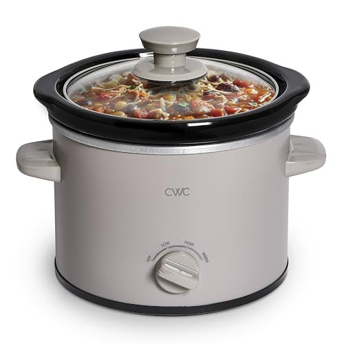COOK WITH COLOR 2QT Mini Electric Round Slow Cooker - Adjustable Settings, Removable Stoneware Pot, Tempered Glass Lid, Dishwasher Safe, Cool-Touch Side Handles, Greige | Amazon (US)