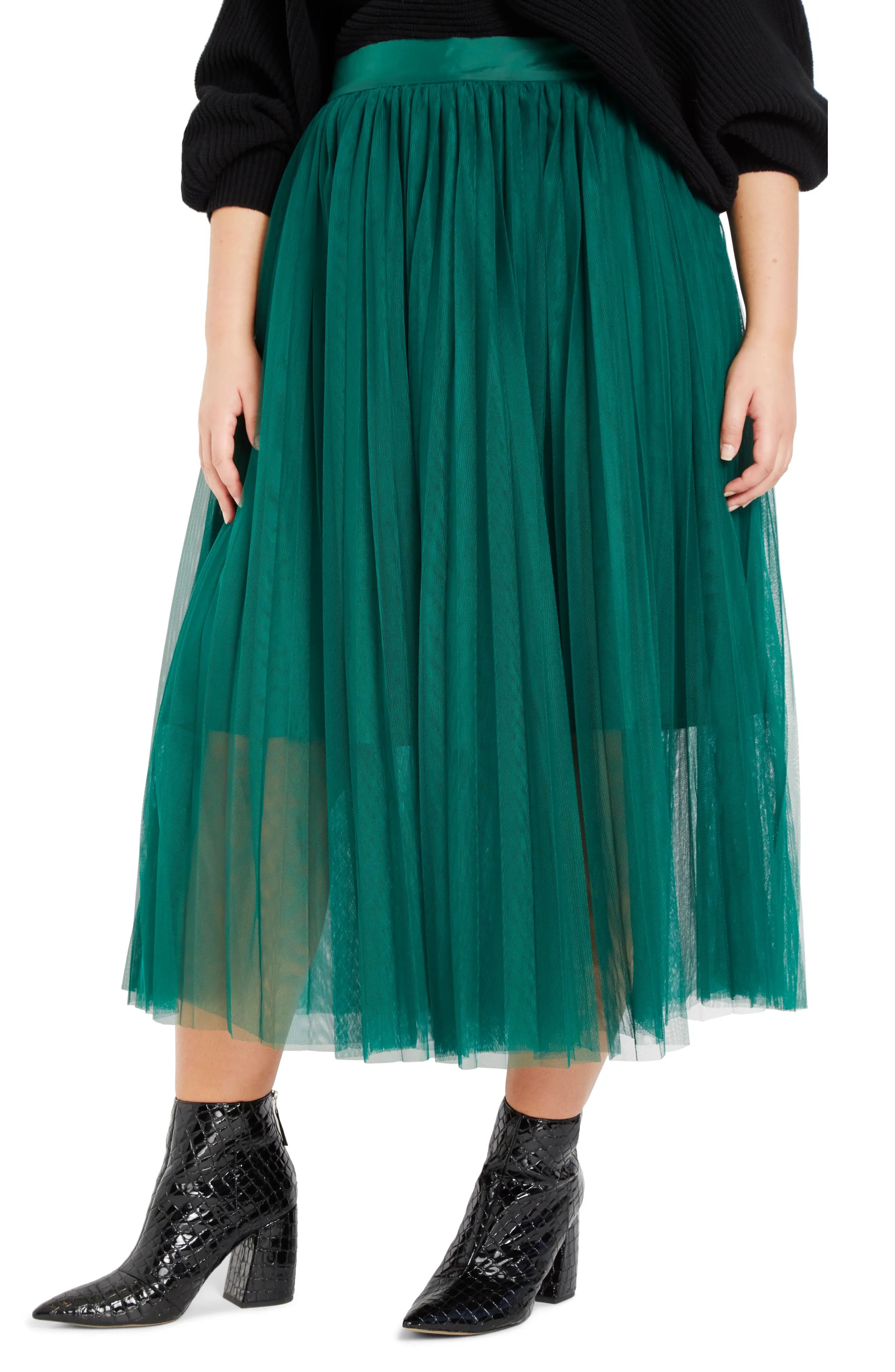 Plus Size Women's Eloquii Pleated Tulle Maxi Skirt, Size 14W - Green | Nordstrom