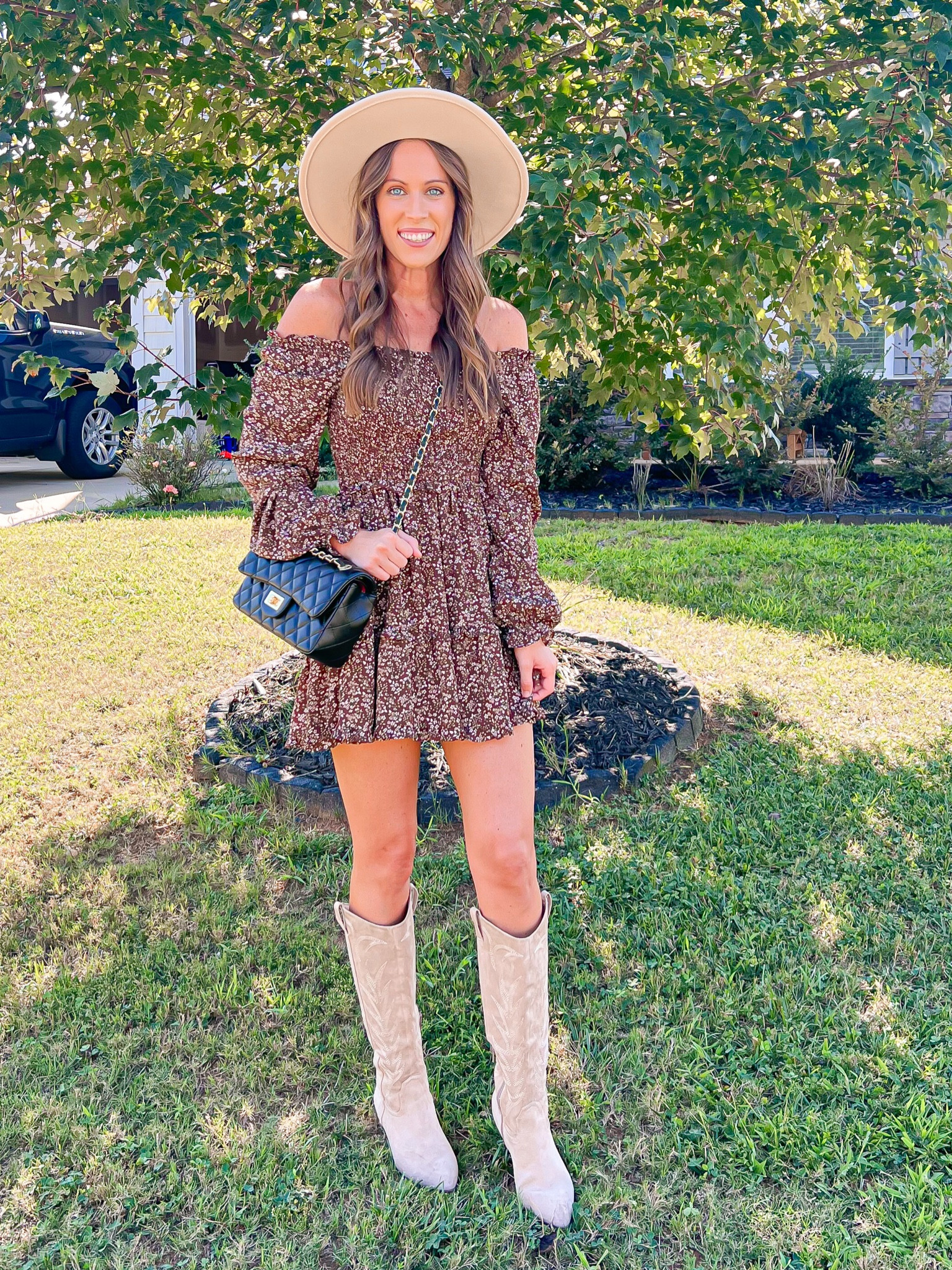 Get the look 🤎

This dress is from forever 21 - I’ve linked this years version 🤎
Boots are target last year - I’ve linked similar but they go in and out of stock - Amazon version linked too 

Hat - Walmart last year
But linked similar. - check your local store for more options 🤎

I hope you love this look for fall 🤎🍂

Amazon fashion, fall fashion, fall outfit, fall dress, brown dress, floral brown dress, forever 21, western boots, cowgirl boots, western fashion, western hat, country concert , black crossbody bag, black purse, hat, purse, shoes, 

#LTKFind #LTKSeasonal #LTKstyletip