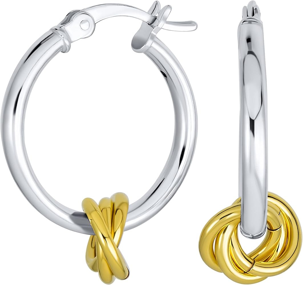 Twisted Side Charm Round Tube Thin Two Tone Love Knot Hoop Earrings For Women Teen Gold Plated .9... | Amazon (US)