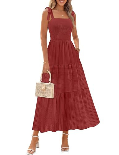 MEROKEETY Womens Summer Boho Sleeveless Maxi Sundress, Red, Large | Amazon (US)
