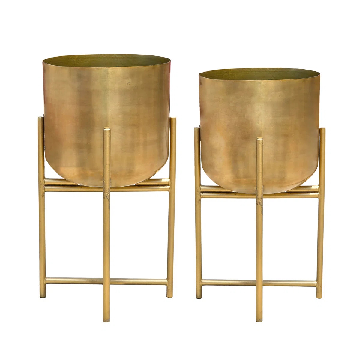 Amaratha Set of 2 Planters | 19, 22" Tall | Foldable Metal Stand | Antique Brass Finish | Wayfair North America
