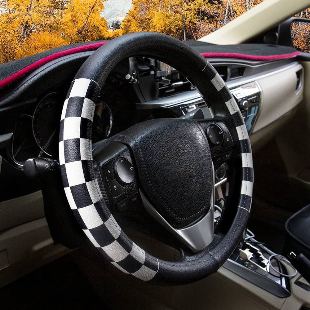 Evankin Lattice Leather Steering Wheel Cover, Black and White Checker Car Accessories, Non-Slip a... | Amazon (US)