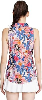 CQC Women's Sleeveless Golf Shirts Quick Dry Floral Athletic Polo with Collar Zip Up Lightweight ... | Amazon (US)