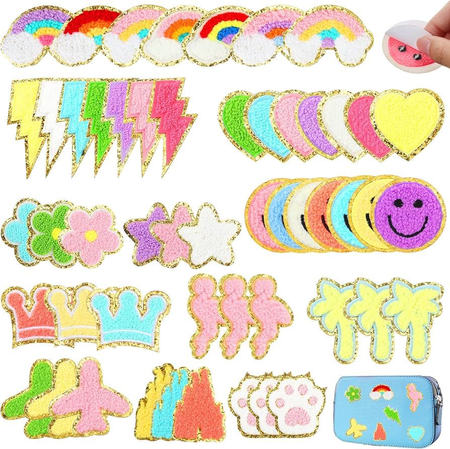 52 Pcs Self Adhesive Chenille Patches Colorful Cute Chenille Embroidered Patches Chenille Smile F... | Amazon (US)