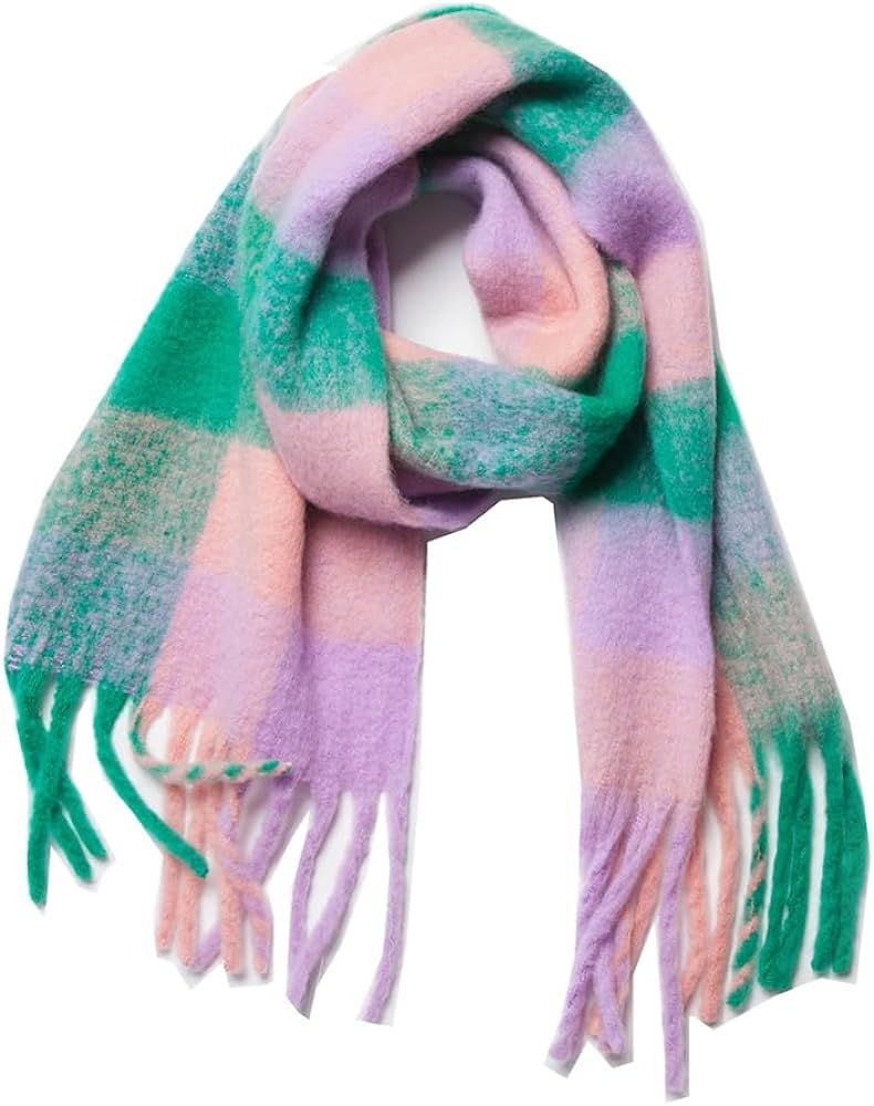 Yatemiole Women's Cashmere Big Coloured Checked Scarf Winter Warm Wrap Scarf | Amazon (US)