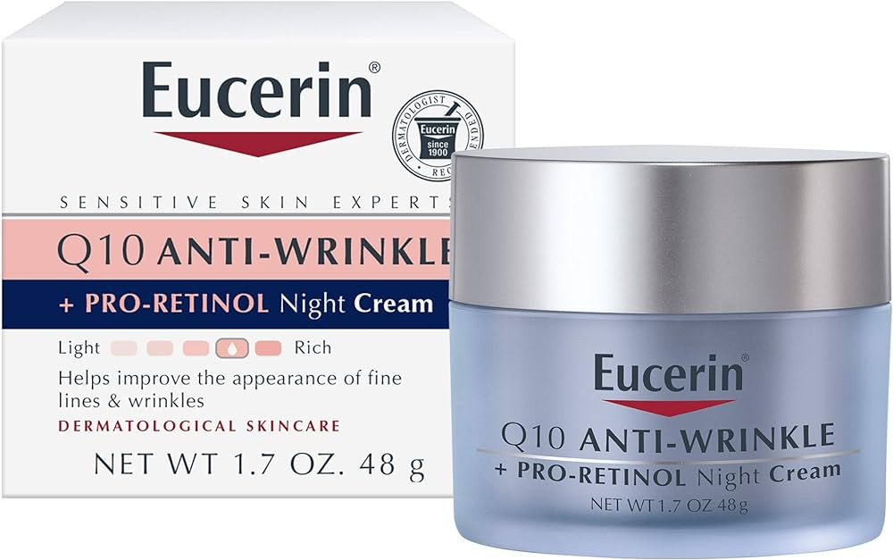 Eucerin Q10 Anti-Wrinkle Night Cream + Pro-Retinol, Facial Cream for Sensitive Skin, 1.7 Oz Jar | Amazon (US)
