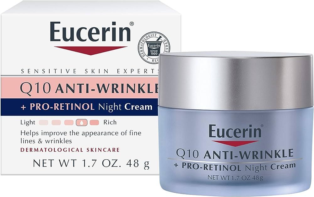 Eucerin Q10 Anti-Wrinkle Night Cream + Pro-Retinol, Facial Cream for Sensitive Skin, 1.7 Oz Jar | Amazon (US)