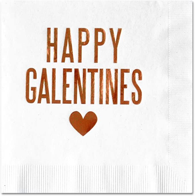 Happy Galentines Cocktail Beverage Napkins (20 pcs) Foil Copper Party Decorations by Nerdy Words | Amazon (US)