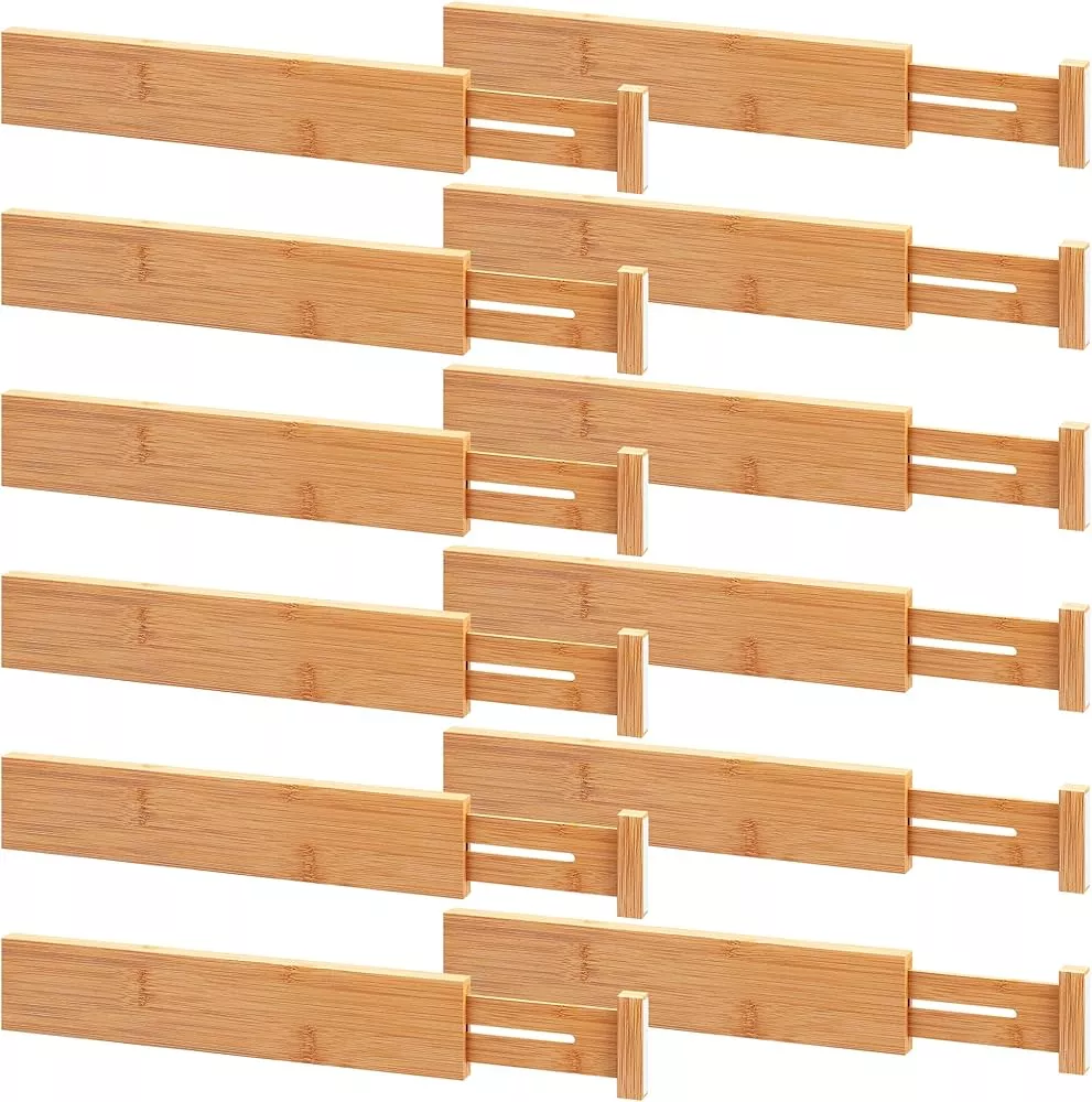 Bamboo Kitchen Drawer Dividers,Adjustable Drawer Organizers,Spring