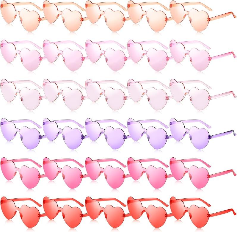 Macarrie 30 Pairs Valentine's Day Heart Shaped Sunglasses Candy Color Transparent Heart Glasses C... | Amazon (US)