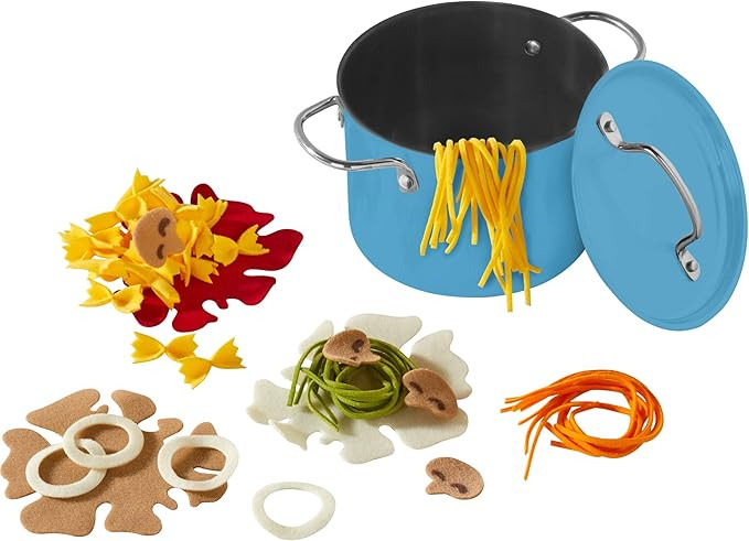 HABA Cooking Set Pasta Time - Realistic Metal Pot with Assortment of Pretend Felt Pasta and Toppi... | Amazon (US)