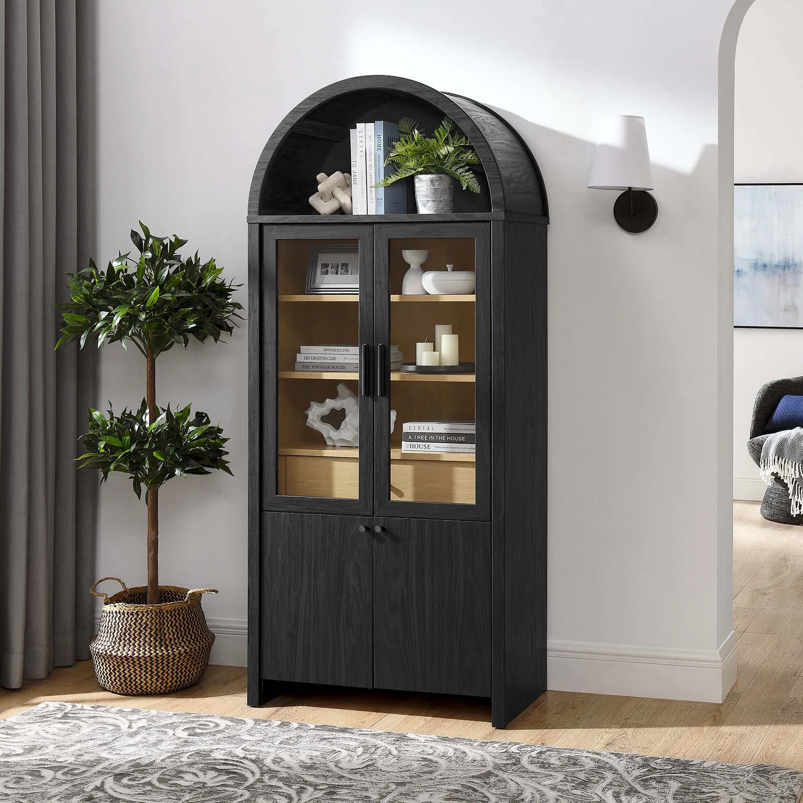 Modway Evie Arched Tall Display Cabinet In Black Oak | Wayfair North America