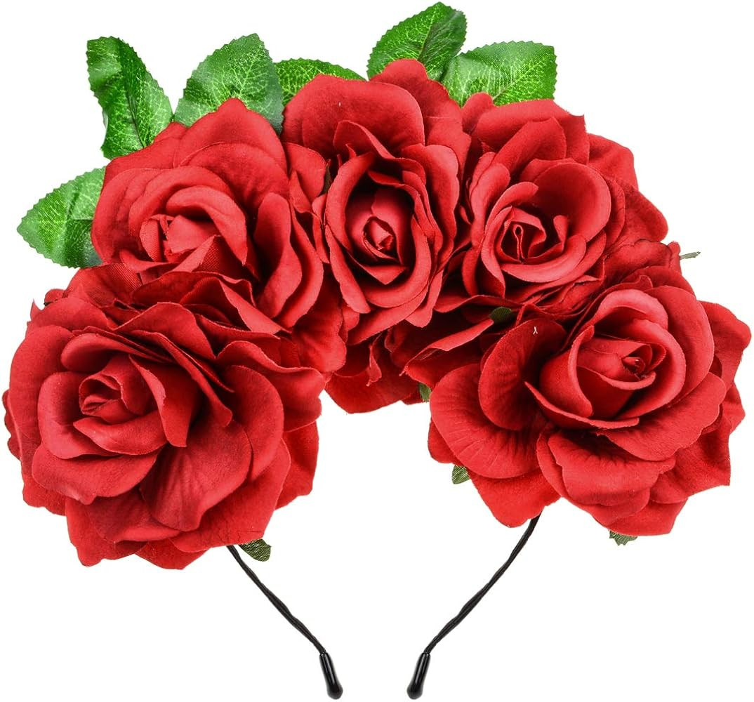 June Bloomy Day of the Dead Headpiece Halloween Costume Headpiece Mexican Floral Crown Rose Headb... | Amazon (US)