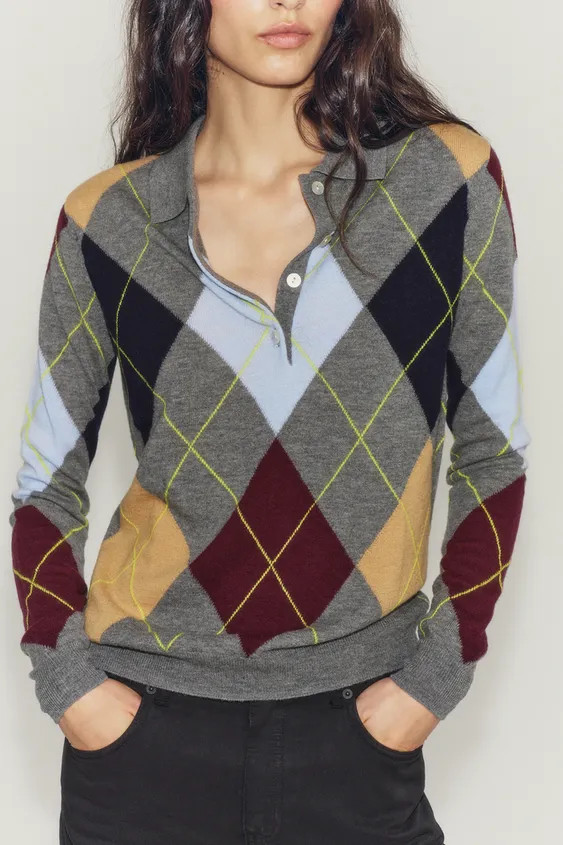 100% WOOL ARGYLE POLO SWEATER | Zara US