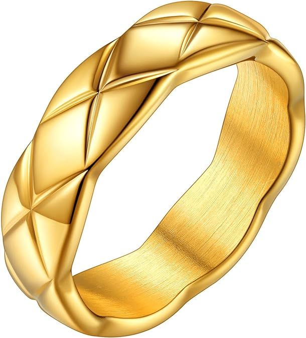 FOCALOOK Gold Ring 18k Gold Plated Chunky Dome Rings for Women, Cuban Link Ring, Wide Gold Band, ... | Amazon (US)