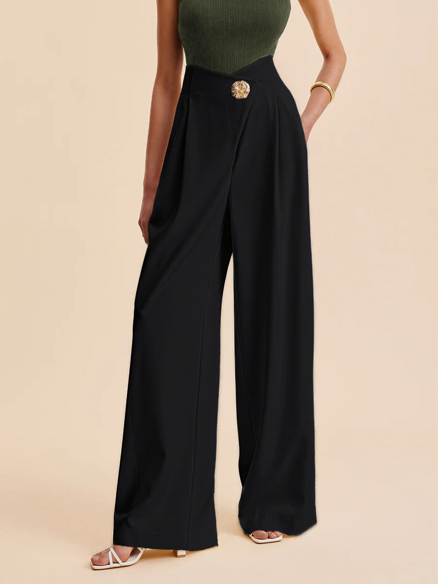 Embellished High-Waist Wide-Leg Pants | Commense