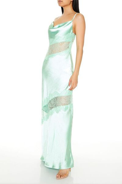 Lace-Trim Satin Cowl Maxi Dress | Forever 21