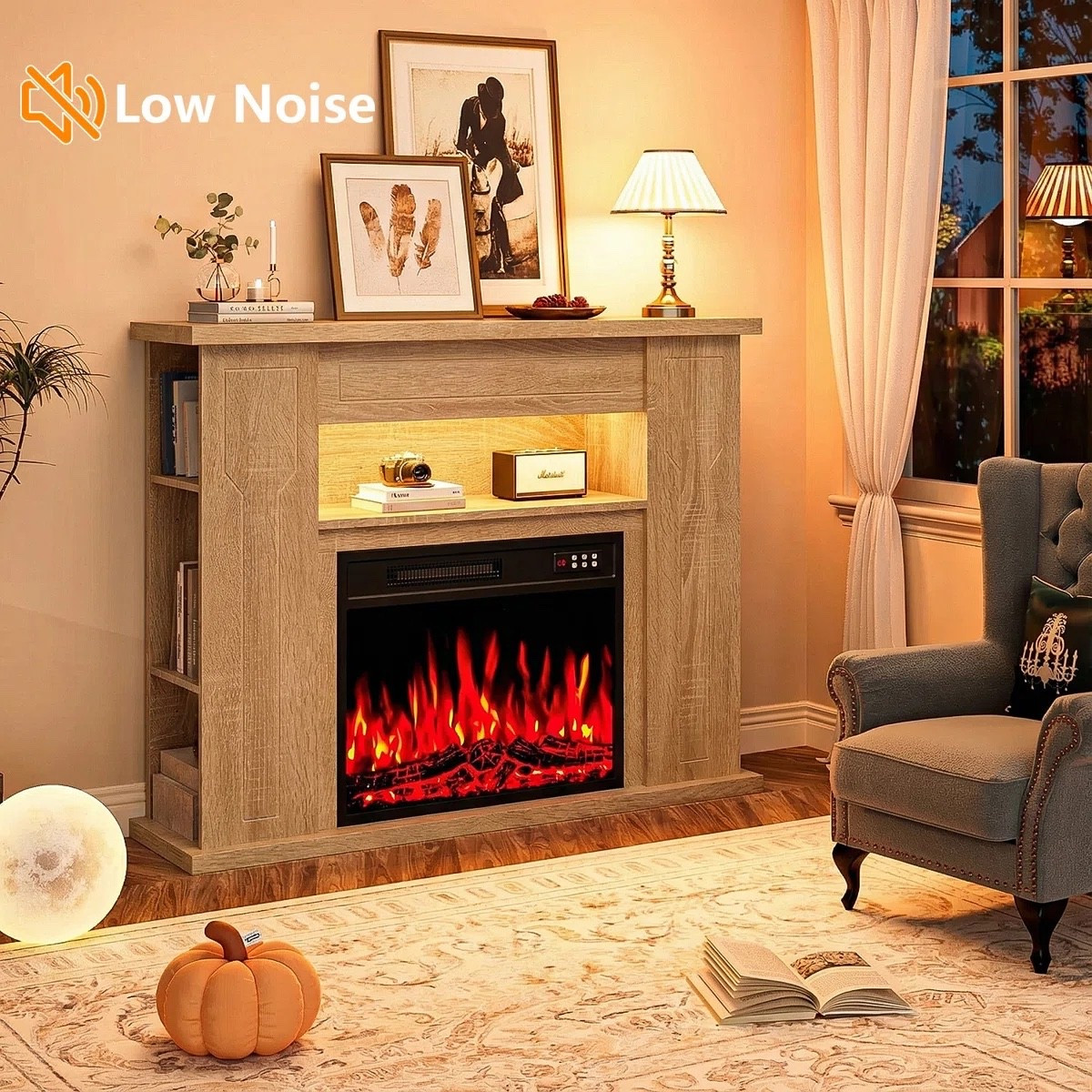 43" Electric Fireplace With Mantel, Freestanding 23" Fireplace Insert Heater With 7 Adjustable Flame Colors