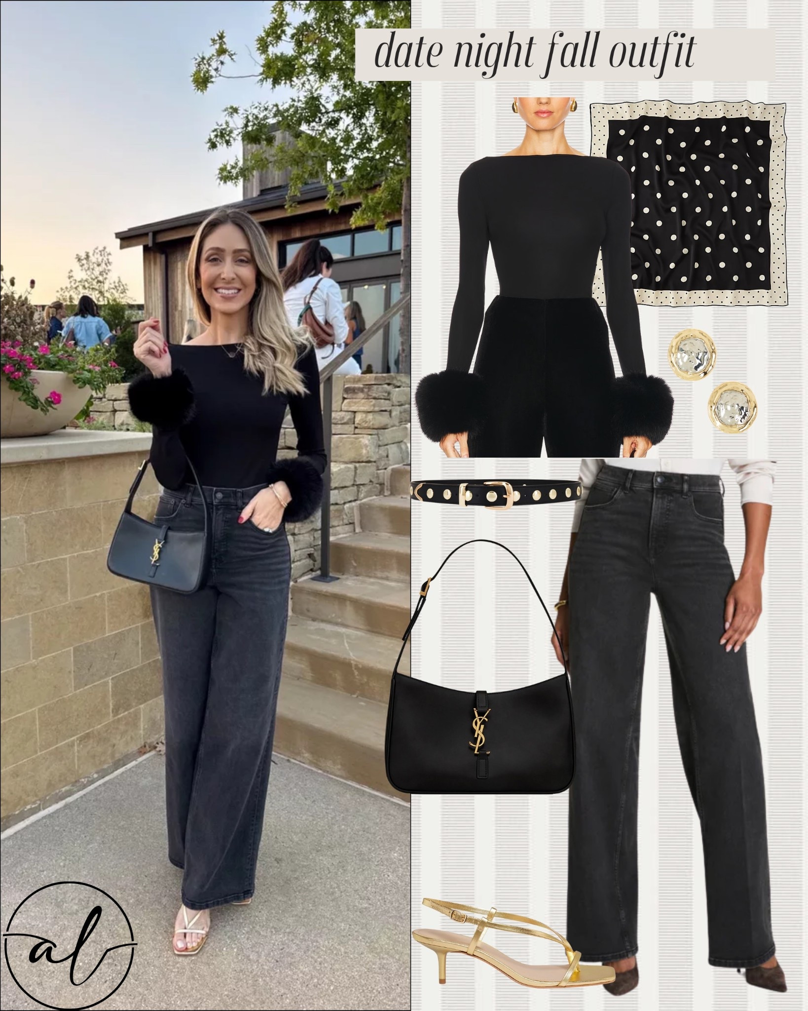 Date night fall outfit - casual chic and comfortable wide leg black jeans, fun top, and staple bag. Fits true to size, I’m wearing size small. 

#LTKSeasonal #LTKU #LTKStyleTip