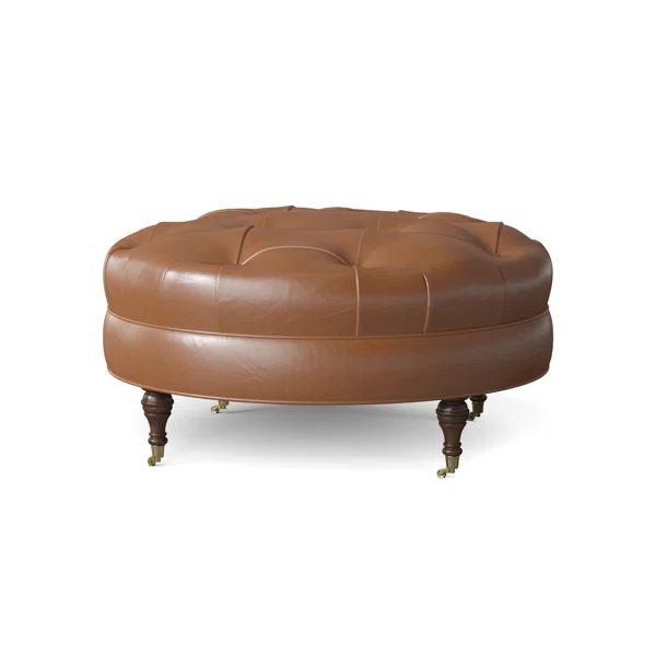 37'' Genuine Leather Tufted Round Cocktail Ottoman | Wayfair North America