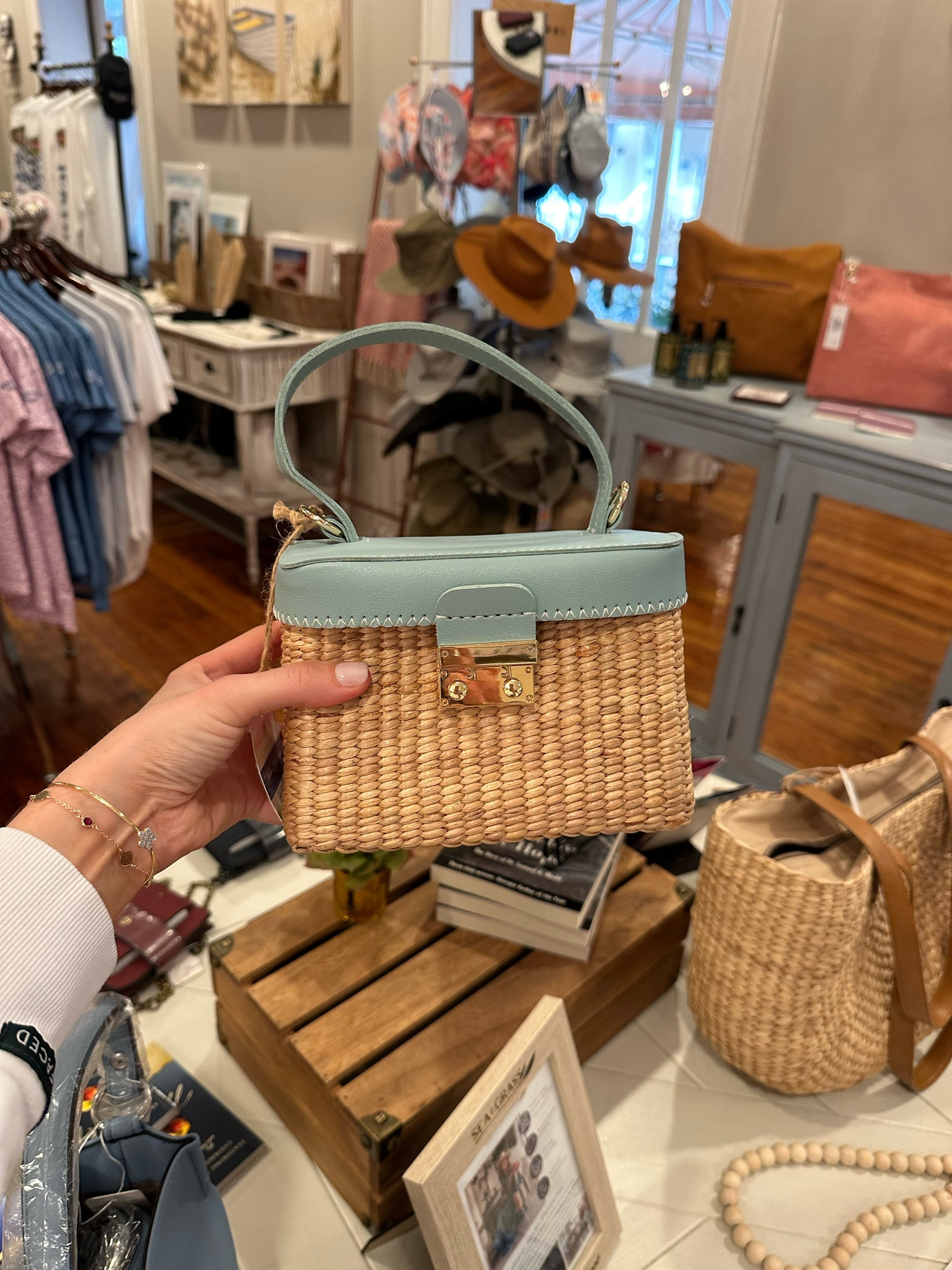 Spotted this beautiful rattan woven tote bag at Jekyll Island club resort, gift shop, still thinking about her - sea & grass laural petite dusty blue tote

#LTKitbag #LTKSeasonal #LTKtravel