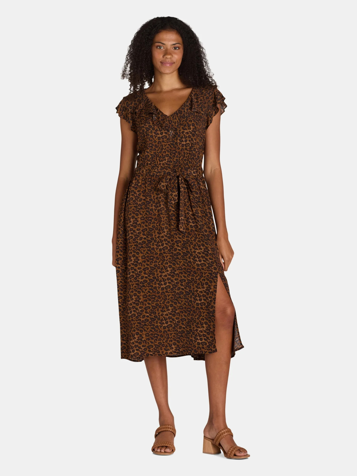 Time and Tru Women's and Women's Plus Ruffle Neck Midi Dress, Sizes XS-4X | Walmart (US)