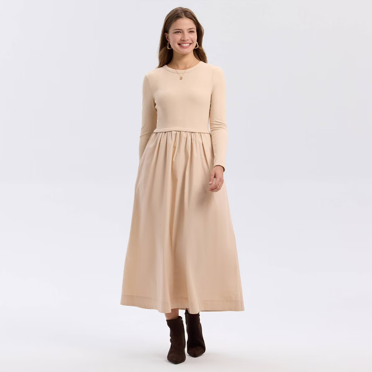 Women's Long Sleeve Woven Knit Midi Sweater Dress - A New Day™ | Target
