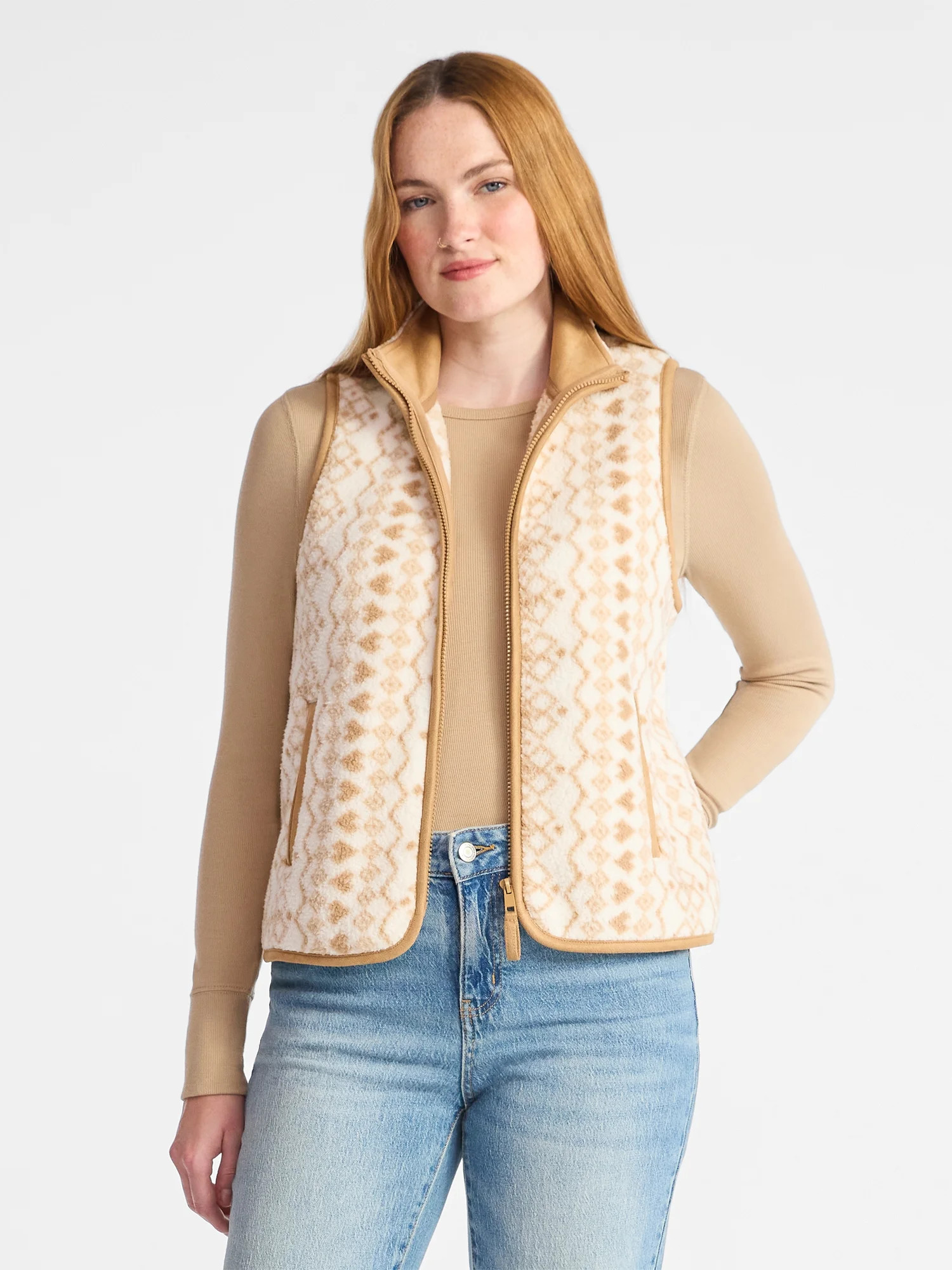Time and Tru Women's Print Plush Fleece Zip Vest, Lightweight, Sizes XS-XXXL | Walmart (US)