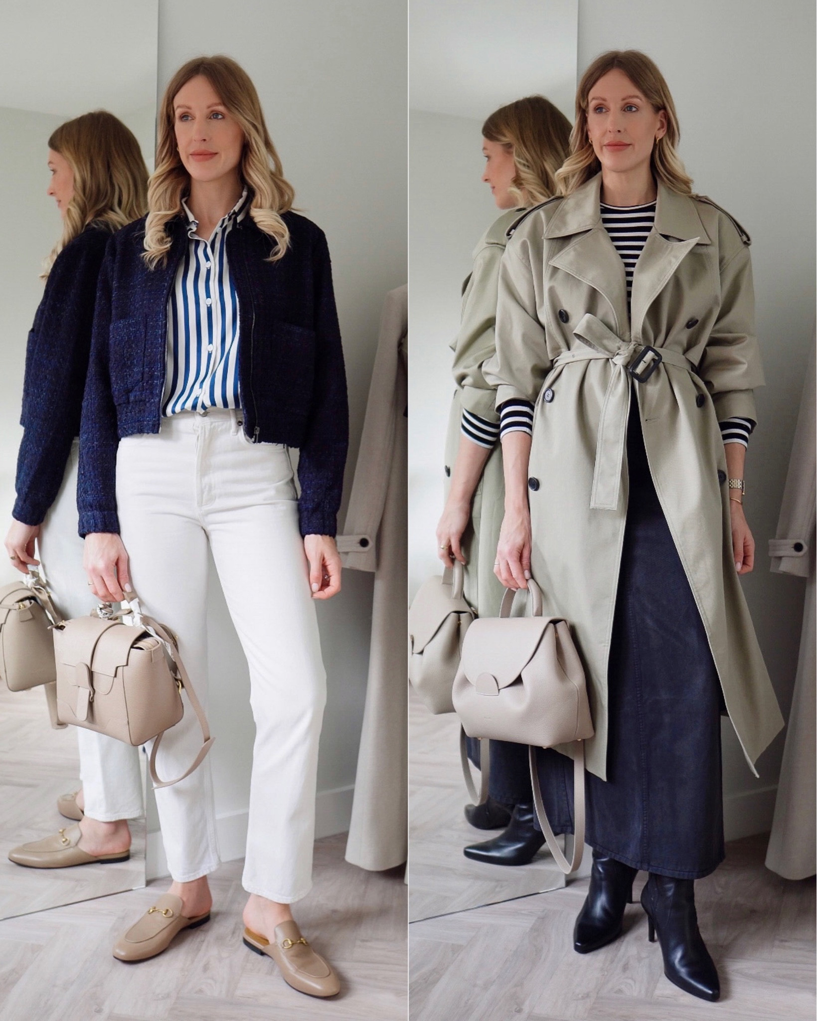 Classic fashion outfit ideas styling white jeans and a trench coat with items from my smart/casual capsule wardrobe workwear #workwear #trenchcoat #smartcasual 

#LTKSeasonal #LTKstyletip #LTKeurope