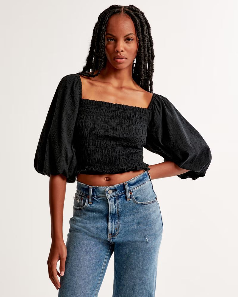 Crinkle Smocked Puff Sleeve Top | Abercrombie & Fitch (US)