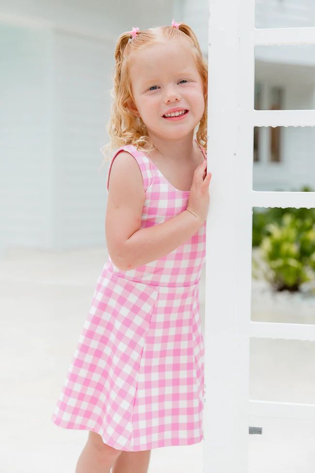 Kid's Kick It With Me Active Dress in Girly Gingham | Pink Lily