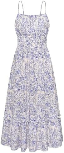 GRACE KARIN Summer Dresses for Women 2026 Vacation,Smocked Floral Maxi Dress,Boho Beach Sundress ... | Amazon (US)
