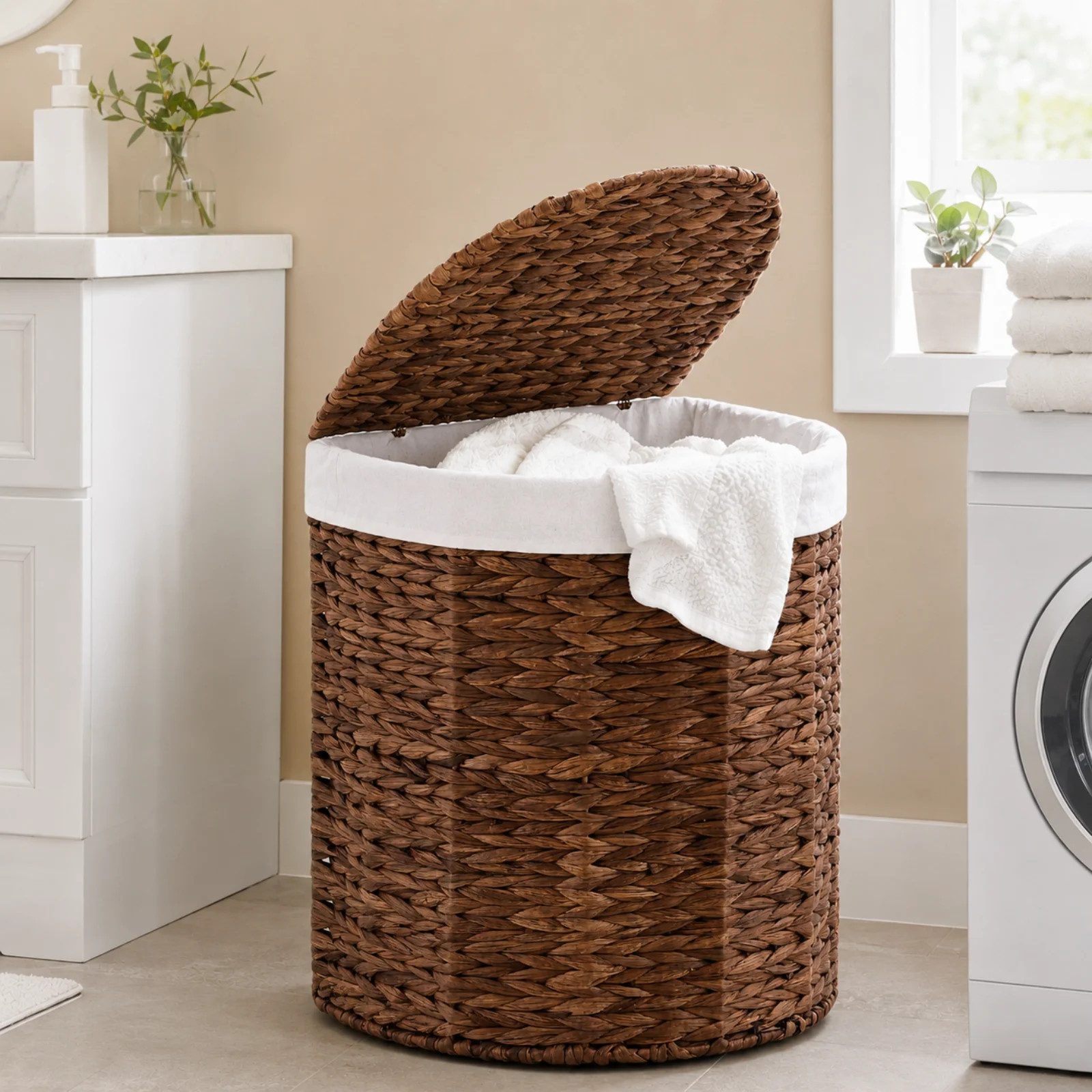 Half Round Laundry Hamper W/ Lid & Handles, Half Moon Laundry Basket, W/2 Removable Liner | Wayfair North America