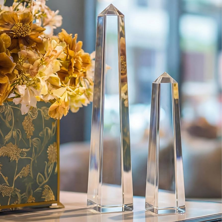 Novabright Crystal Obelisk Towers - 2 Pcs 9.25 Inch & 6.18 Inch Optical Crystal Decoration Set, I... | Amazon (US)