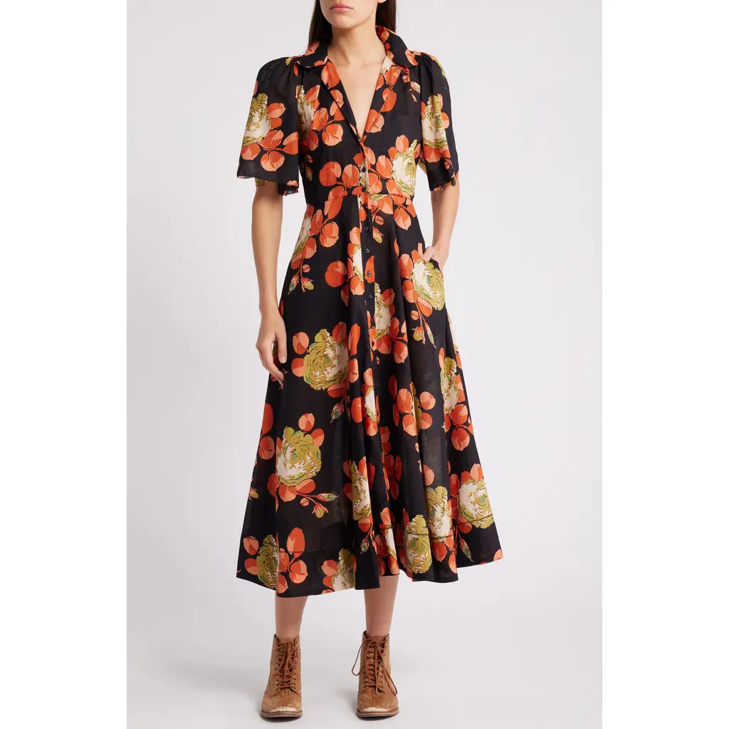 THE GREAT. The Bridge Floral Print Dress in Cabbage Rose Print at Nordstrom, Size 3 | Nordstrom