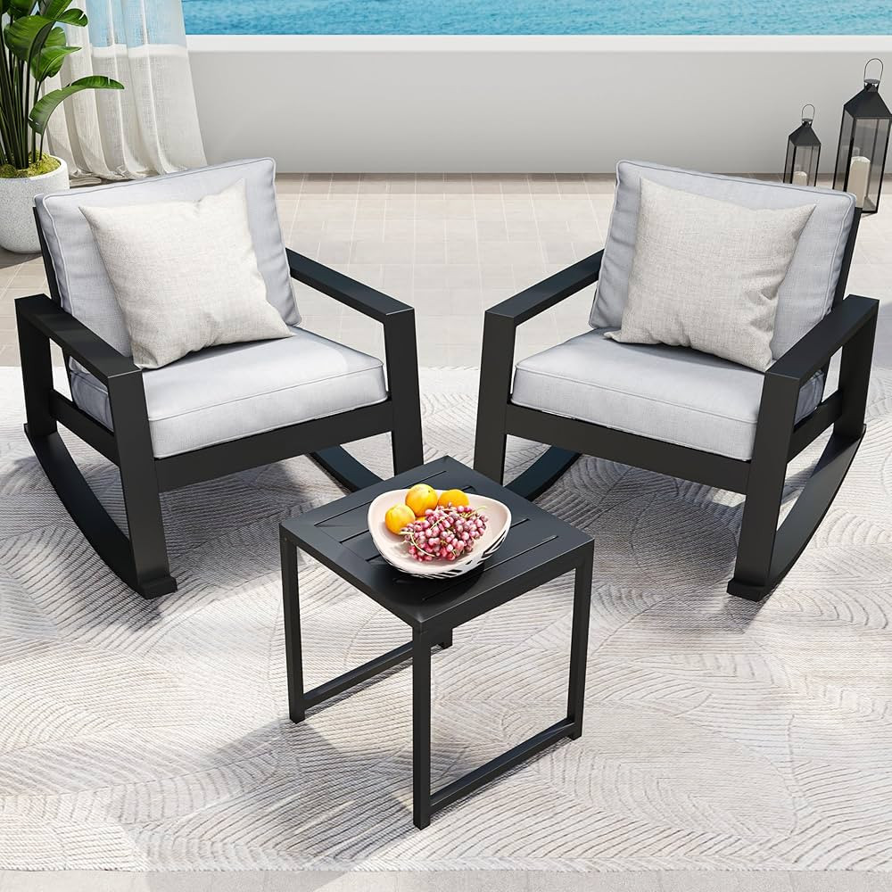 Solaste Aluminum Outdoor Rocking Bistro Set, 3 Pieces Metal Patio Conversation Furniture Set, Wat... | Amazon (US)
