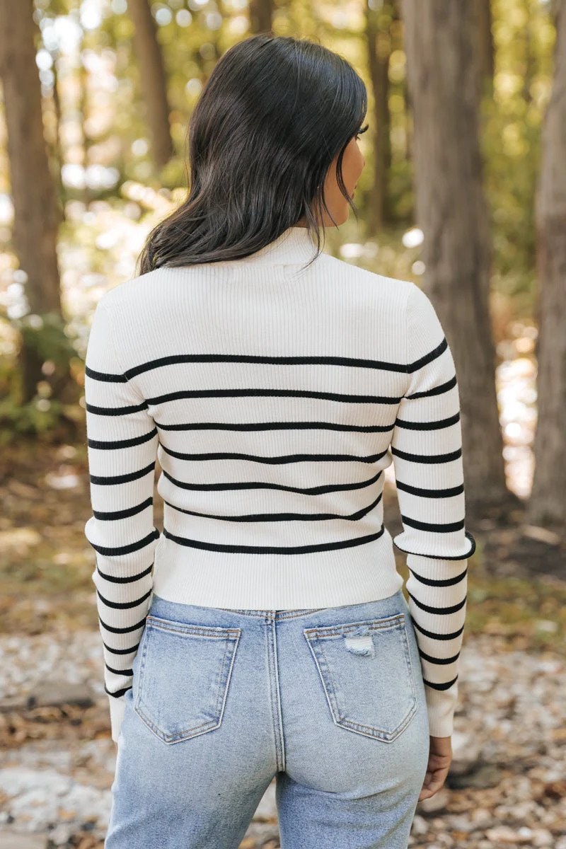 Cream Striped High Neck Ribbed Top | Magnolia Boutique | Magnolia Boutique