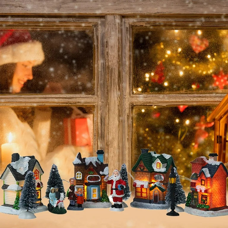Christmas Village Sets, Resin Christmas Decor with LED Light Christmas Village Houses, Kids Gift | Walmart (US)