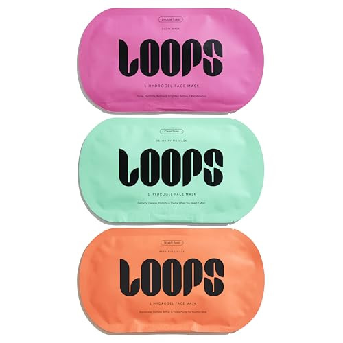 LOOPS Complexion Reset Hydrogel Face Mask Set - Clean Slate Detoxifying, Double Take Glow, and Weekly Reset Rejuvenating Masks - Cleanse and Soothe - Calm and Brighten - Moisturize and Refine - 3 pc | Amazon (US)