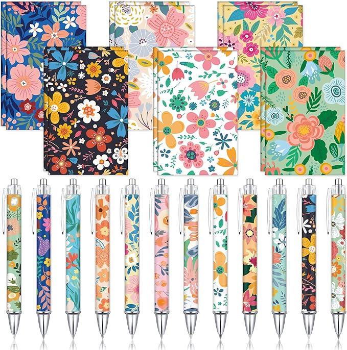 24 Pcs Floral Pens Flower Ballpoint Pens Flower Notepads Set Design Line Notebook Employee Gifts ... | Amazon (US)