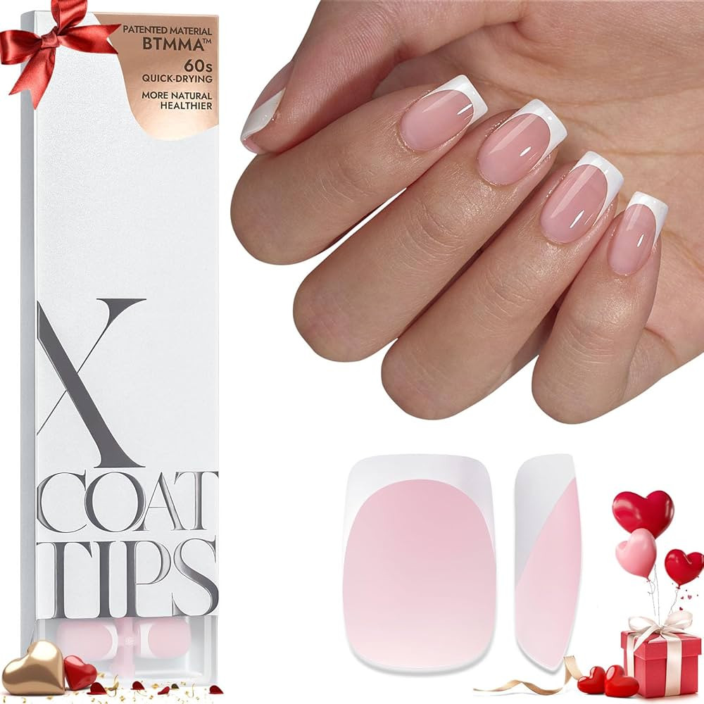 BTArtboxnails XCOATTIPS French Tip Nails - Short Press On Nails, 160 Pcs Pink Square Soft Gel Nai... | Amazon (US)
