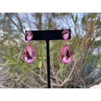 Pink Rhinestone Earrings, Bubblegum Pink Clip On Rose Earrings | Etsy (US)