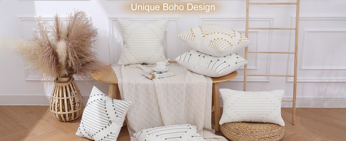 Mecatny Boho Throw Pillow Covers Beige and Cream White Pillow Covers 20X20 Set of 2 Farmhouse Dec... | Amazon (US)